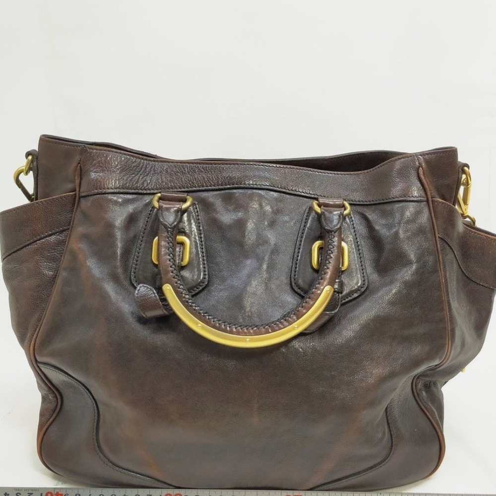 Prada Dark Brown Leather Satchel with Gold Hardware - Picture 3 of 10